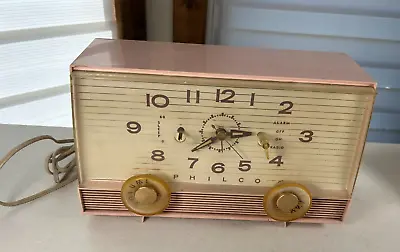 Vintage 1959 Philco G751 Pink Clock Radio - MCM - Prop • $75