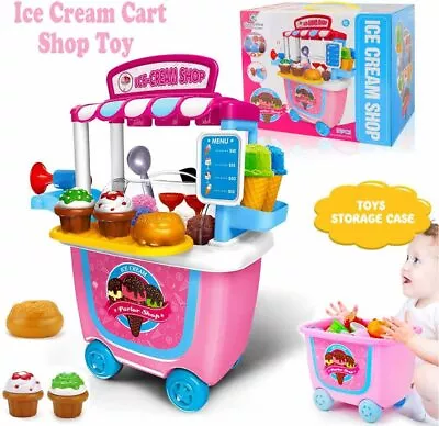 Girls Kids Children Play Ice Cream Toy Shop Dessert Cart Set Learning Xmas Gift • £14.98