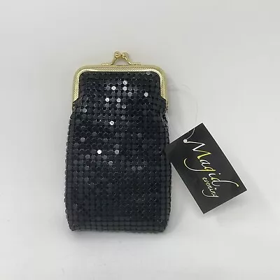 Vintage Metal Mesh Black Cigarette Case Purse Or Coin Purse • $10