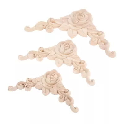 Unpainted Wooden Carved Applique European Style Rose Flowers Craft Decor Beds • $3.73