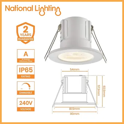 Recessed LED Ceiling Light Fire Rated Spotlight IP65 Dimmable Downlights • £14.51