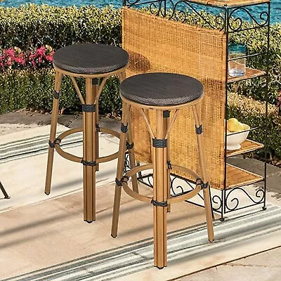 VILOBOS Set Of 2 Bar Stools Counter Height Dining Chair Pub Seat Aluminum Frame • $199.99