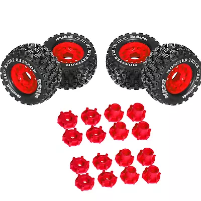 4 X Bigfoot Tires 12mm/14mm Hub For 1/10 MX28 RC Badlands Monster Truck Red • $80.99