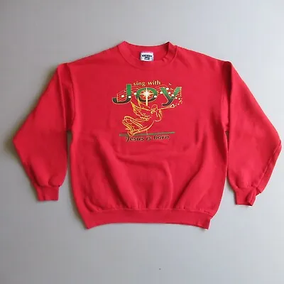 Vintage Y2K Christmas Jesus Is Born Church Choir Sweatshirt Shirt Red L • $34