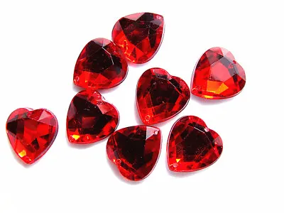 20 Ruby Red Faceted Love Heart Beads 16 Mm Acrylic Rhinestone Gems 2-Hole Sew On • £3.93