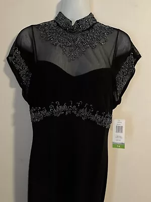 Vintage Stenay Beaded Mesh Velvet Black Cocktail Gown Dress Hong Kong Size 12 • $49.99