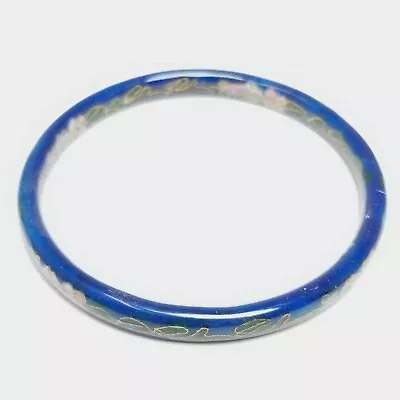 Vintage Blue Enamel And Floral Design Bangle Bracelet Stacking Retro Estate • $21.25