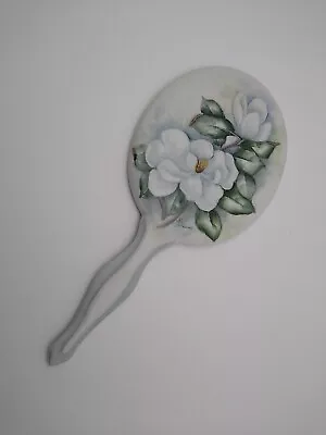 Vintage Hand Painted Oval Vanity Mirror Magnolia Flower Signed Faciane 4.5x9 • $29.75