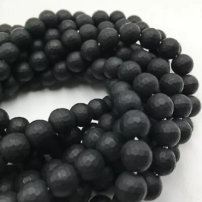 2.0mm Hole Black Onyx Matte Faceted Round Beads 6mm 8mm 10mm 15.5  Strand • $8.49