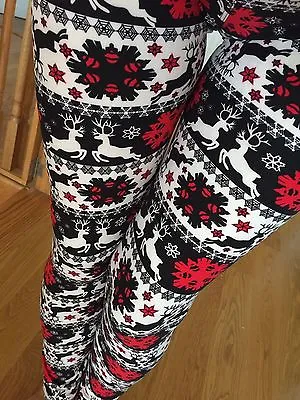 SOFT REINDEER SNOWFLAKE Brushed Leggings S M L ONE Size GREAT • $8.50