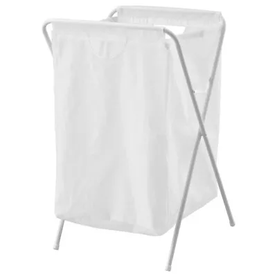 Foldable Washing Linen Clothes Bag With Stand Laundry Hamper Basket White • £9