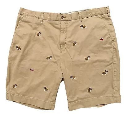 Polo Ralph Lauren Shorts Mens Size 40 Stretch Classic Fit Chino Beige Dog Print • $24.95