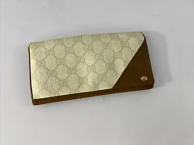 Vtg Gucci Bifold Long Envelope Wallet Tan/Brown Monogram Checkbook Cover • $55