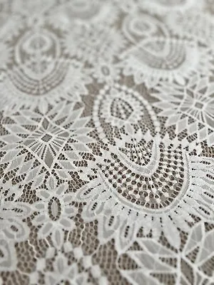 Ivory Bridal Scallop Lace Chantilly Raschel Boho Lace Fan Design • £13