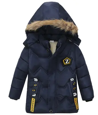 £4.99 • Buy Boys Kids Winter Coat Hooded Warm Cotton Fur Padded Parka Jacket 2-6Y Outerwear