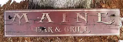 MAINE BAR & GRILL Rustic Painted Wooden Sign • $134.10