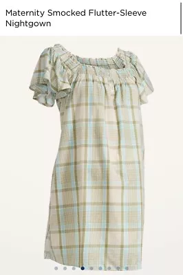 NWT Old Navy Womens MED Maternity Green Plaid Smocked Flutter Sleeve Nightgown • $15.99