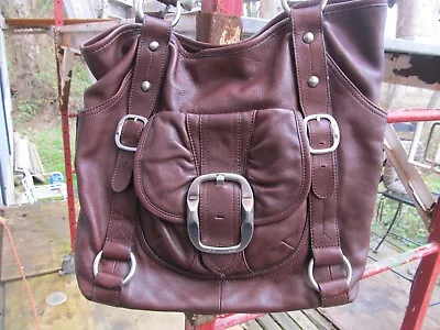 B. Makowsky Womens Brown Leather Outer Pockets Double Handle Shoulder Handbag • $14.99