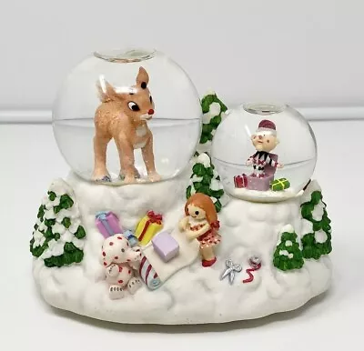 Vintage 2000 Rudolph Reindeer Double Snow Globe Music Box Island Of Misfit Toys • $50.80