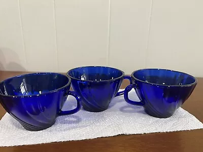 Duralex Vereco France Cobalt Blue Glass Rivage Swirl Teacup 3 Available • $38