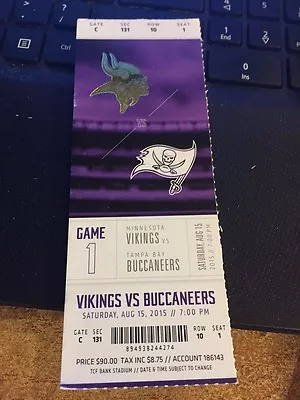 2015 Minnesota Vikings Vs Tampa Bay Buccaneers Nfl Ticket Stub 8/15 Winston • $1.49