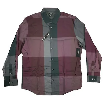 Alfani Mens Woven Plaid Classic Fit Long Sleeve Button Down Shirt Port Purple L • $11.83