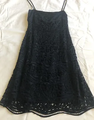 $174.98 • Buy VTG Y2K Designer Women Crochet Lace Short LBD Evening Party Dress BLACK SZ 4 EXC