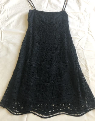 $174.98 • Buy VTG Y2K Designer Women Crochet Lace Short LBD Evening Party Dress BLACK SZ 4 EXC