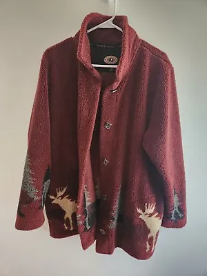 County Clothing Co Fleece Jacket Large Multicolor Moose Bears Trees Vintage • $39.99