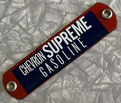 Vintage Chevron Supreme Gasoline 6  Gas Pump Porcelain Tag Oil Sign Dark Blue • $25