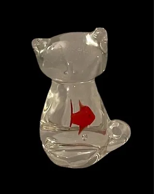 Murano Style Glass Cat Paperweight Figurine Red Fish Belly Unmarked Ex Cond READ • $26.99