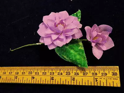 Vintage Millinery Flower 2  Crepe Fabric W/ Velvet Leaves KU7 Lavender Purple C • $3.25