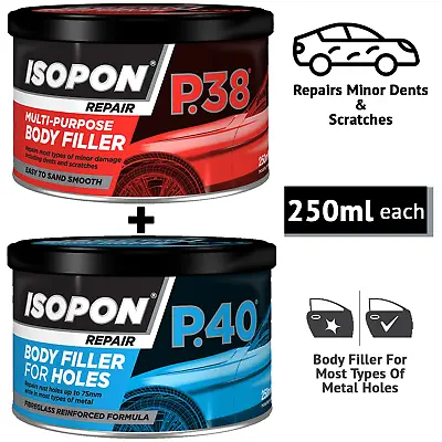 Upol Isopon P38 & P40 Multi Purpose Body Filler Compound For Metal - Combo • £13.69