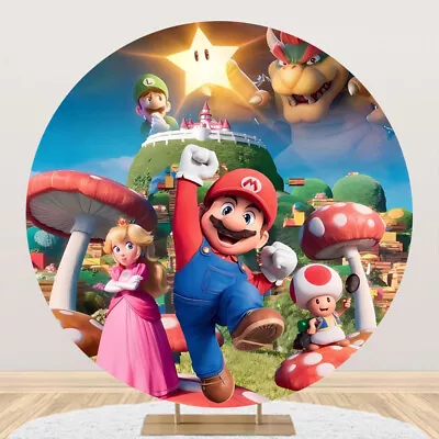Round Super Mario Backdrop Birthday Party Circle Photo Background 6.5ft(2m) • $91.19