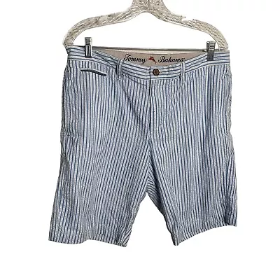 Tommy Bahama Shorts Men's 34 Blue Striped 100% Cotton Seersucker 9  Inseam • $10.80