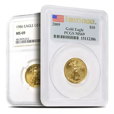 1/4 Oz American Gold Eagle Coin MS69 (Random Year Varied Label PCGS Or NGC) • $666.41