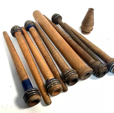 Bobbins Spools Wood Industrial Style 3 -10  Spindles Vtg Wooden Quills Lot-10: • $19