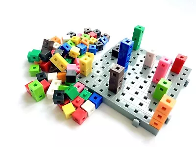 100 X 1cm Linking Cubes & Board - Interlock Snap Build Math Home Early Learning • £5.95