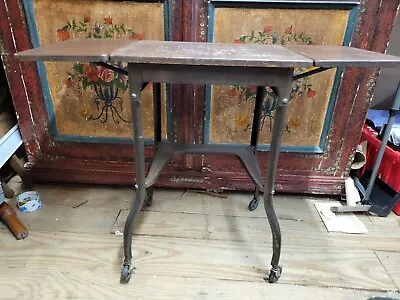 $125 • Buy Vintage Metal Typewriter Table Steel Industry Drop Leaf W/ Drawer  Brown