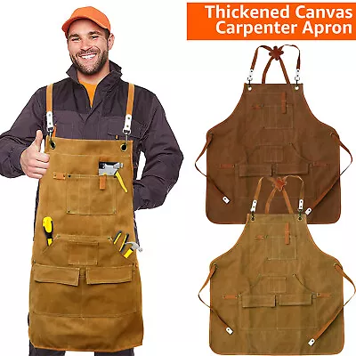 Woodworking Apron With 10 Tool Pockets Heavy Duty Work Apron Waterproof Canvas  • $26.89
