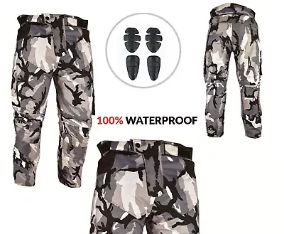 Camouflage Waterproof Motorcycle Motorbike Trousers Motocross Textile Armour UK • £30