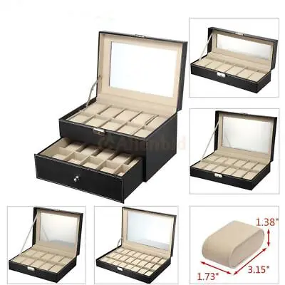 6/10/12/20/24 Slots Men Women Watch Box Top Jewelry Storage Display US • $18.99