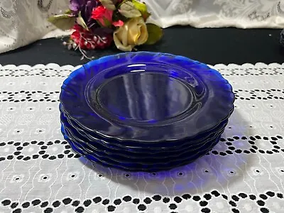 Set Of 7 Vereco Duralex Cobalt  Rivage  Glass Salad Plates 7 1/2  • $28