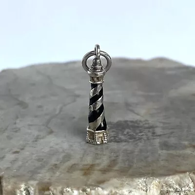 Sterling Silver 925 Black Enamel Lighthouse Charm Pendant • £19