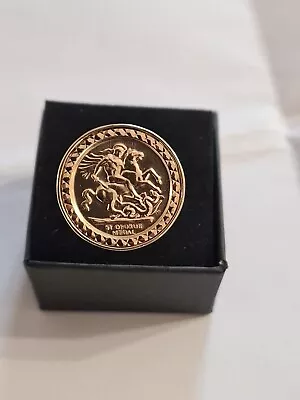 9ct Gold  St George Dragon Slayer Basket Half-Sovereign Ring  • £180