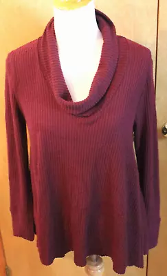 NEW Veronica M Maroon Medium Cowl Neck Waffle Knit Long Sleeve Top Soft & Cozy • $9.99