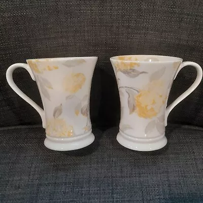 Pair Of Laura Ashley Yellow Hydrangea Mugs - USED But VGC • £13.50