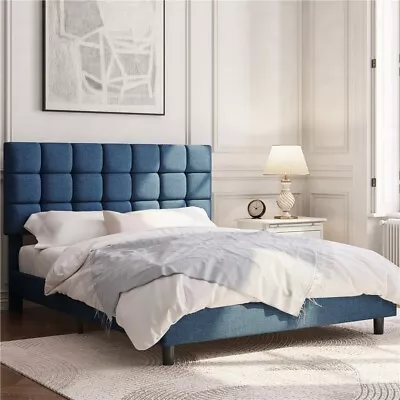 Upholstered Platform Bed Frame With Adjustable Headboard Wood Slats Support  • $129.99