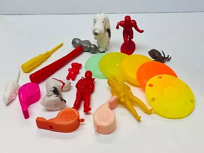 Vintage Plastic Toys Lot Hong Kong Dogs Mini Frisbees Whistles Toy Figures BIN 5 • $19.95