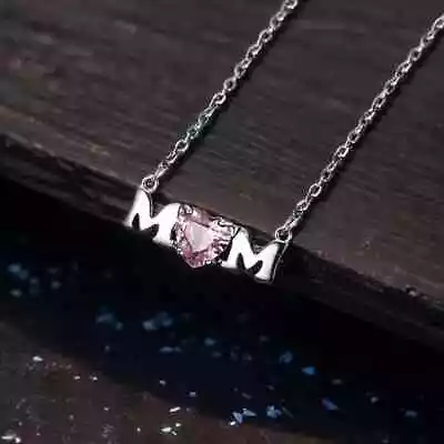 Heart Lab Created Pink Sapphire Mother's Day Mom Pendent 14k White Gold Plated • $125.99